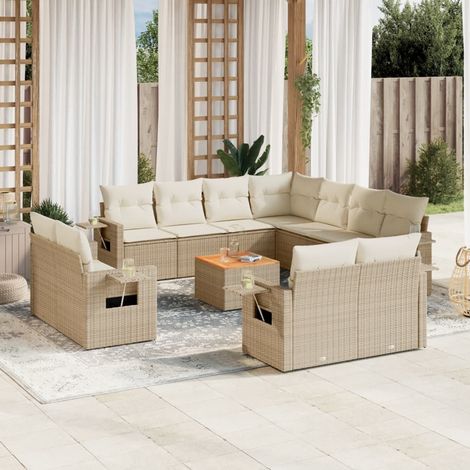 vidaXL Salon de jardin avec coussins 12 pcs beige résine tressée (1/3)