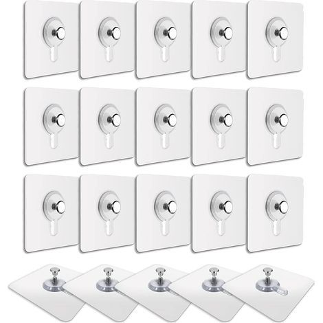 20 Pcs Accroches Tableau sans Percer, Fixation Cadre sans Percer, Accroche Cadre sans Percer Adhesif Imperméable Amovible Autocollant Anti-trace, Crochet Tableau Adhésif Transparent (1/5)