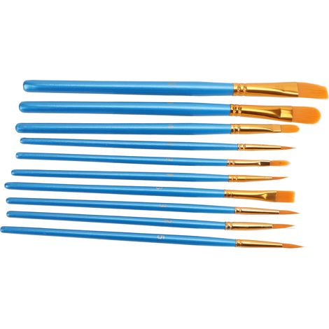 Ensemble de 10 pinceaux en nylon bleu nacré pour peinture artistique, peinture à l'huile et aquarelle