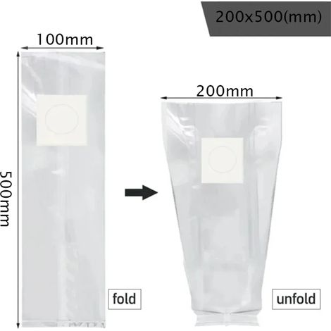 (200 x 500 x 0,06 mm, 10 pièces) Sacs de culture filtrants en polypropylène (PP) pour mycélium de champignons, épaisseur 0,06 mm, respirants et résistants aux hautes températures. (1/4)