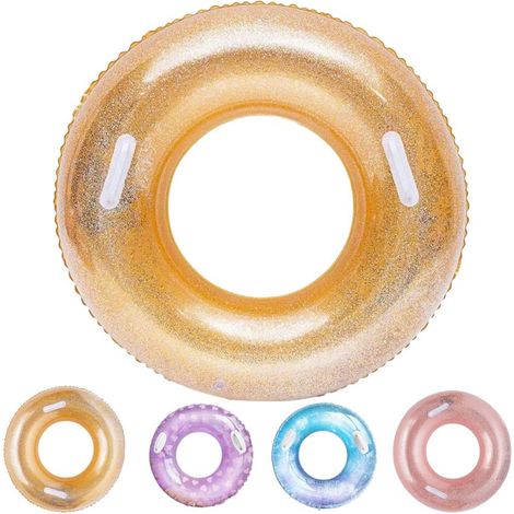 ZOLGINAH Bouée Gonflable, Durable Ronde Gonflable avec poignée Matelas d'air pneumatique Radeau de Piscine Gonflable Flottant Piscine Flottante Anneau Adulte de Taille 120cm- Cercle Doré (1/5)