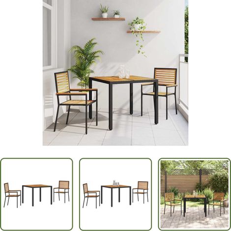 Gartentisch -  Garten Essgruppe 3 pcs Schwarz und Braun Poly-Rattan (1/5)