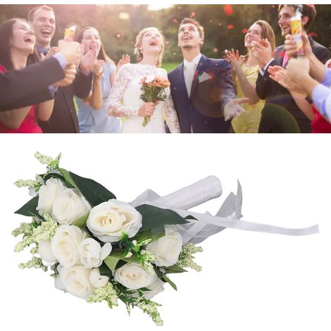 Bouquet de Mariage Artificial Roses en Plastique Milky White Moderne Élégant pour Décor Domicile et Événements Wedding Church 21 x 22 x 26cm (1/5)