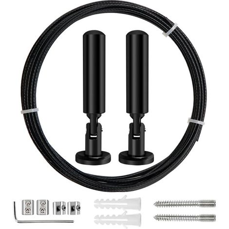 5m Tringle à rideaux Kit, Câble en Acier pour Rideau, pour Rideau, corde à linge de balcon,Noir (1/4)