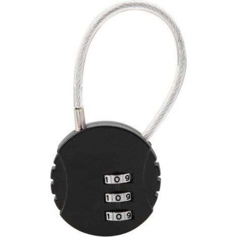 Cadenas à combinaison 3 chiffres, câble en acier robuste pour bagages et voyage, sécurité fiable, compact et léger, noir (1/5)
