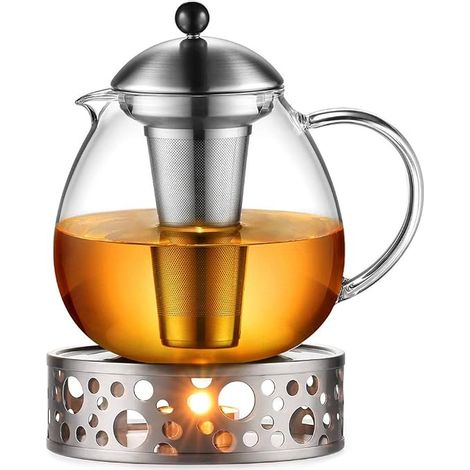 1500ml Silver Teapot with Glass Teapot Warmer and Teacosy Teapot Costume Stainless Steel