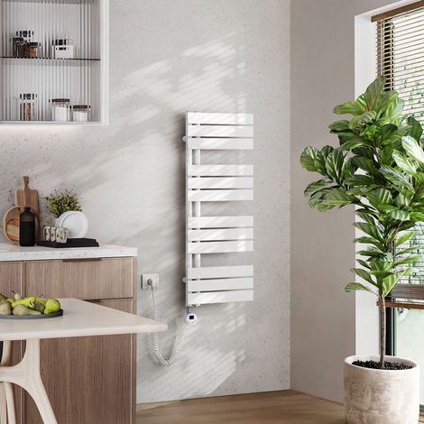 EMKE Badheizkörper Elektrisch mit Thermostat, Handtuchheizkörper Elektrisch Panel Handtuchhalter Handtuchtrokner inkl Heizstab mit timer, Weiß, 1041x400mm