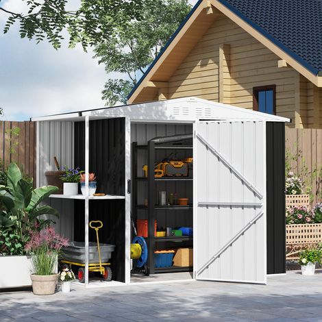 Cobertizo de Jardín con 2 Estantes Puerta con Cerradura y Estructura Resistente en Acero Galvanizado 245x117x161/180 cm (1/5)