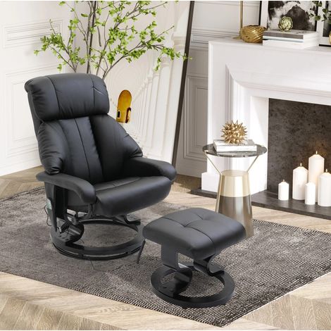 Poltrona relax con poggiapiedi 76x80x102 cm nera in similpelle con massaggio a vibrazione e schienale reclinabile (1/5)