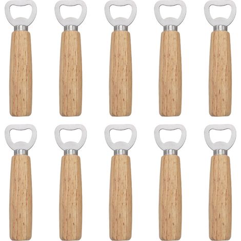 Bottle Opener - Stainless Steel Blade - Solid Wood Handle - For Beer Soda Caps - Kitchen Bar Restaurant - 10 Pieces (1/5)