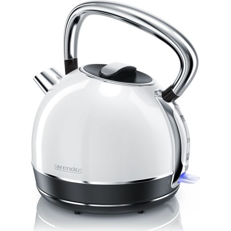 Arendo Wasserkocher 1,7 l, 2200 W, Edelstahl, Retro Style, Vintage, Überhitzungs & Trockenkochschutz, weiß (1/5)