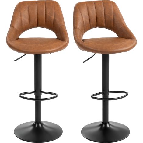 HOMCOM Barstools Set of 2, Dining Stools with Backrest and Footrest, Brown (1/5)