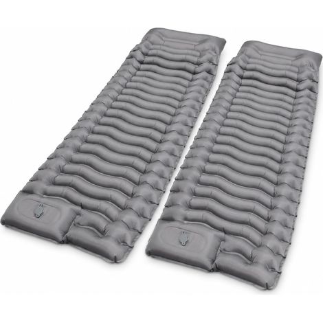 Lot de 2 matelas isolants de camping, 15 cm, ultra épais, avec pompe à pied, compact et léger pour la randonnée, le trekking, l'extérieur et la plage, gris (1/5)