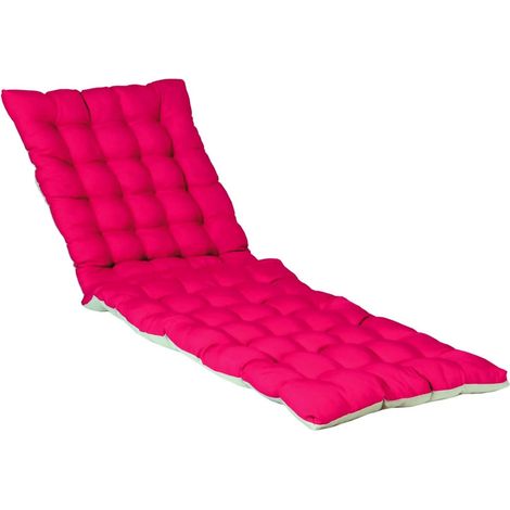 Coussin matelassé Bicolore pour Bain de Soleil, transat en Tissu déperlant 180x50cm, 4 Variantes, Framboise/Beige (1/5)