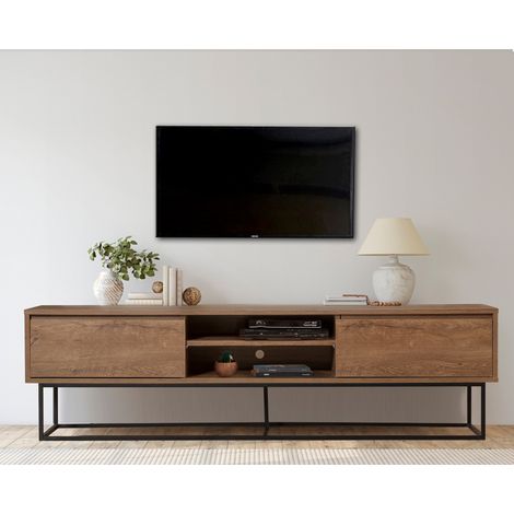 TV-Möbel Rodez Walnuss Schwarz Melamin 180x50x40 cm