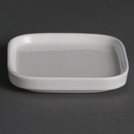 Lot de 12 mini plats carrés (H)15 x (L)90 x (P)90 mm, en porcelaine blanche