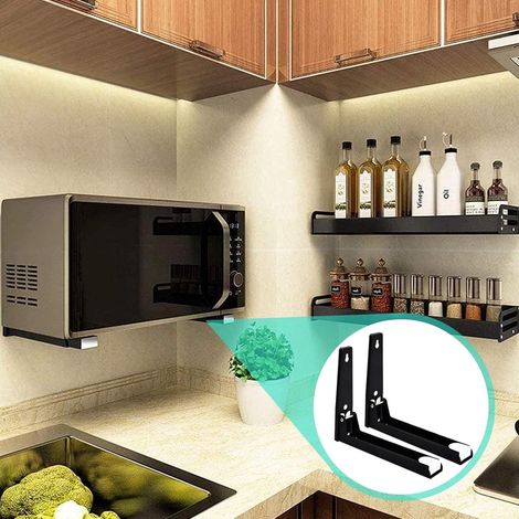 Lot de 2 supports muraux réglables pour micro ondes en acier inoxydable avec fixation murale pour appareils jusqu'à 35 kg (1/5)