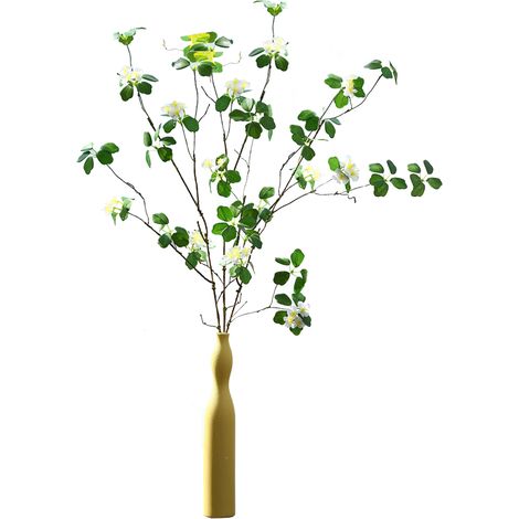 Lot de 3 branches de feuillage artificiel blanc avec fleurs, tiges et tiges vertes pour mariage et fête. (1/2)