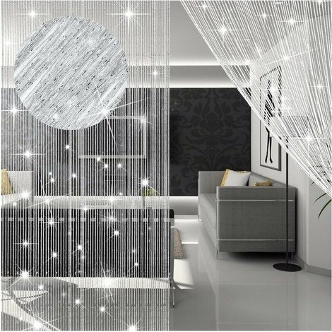 Rideau de porte à perles pour le salon, la maison, la décoration de chambre pour adolescentes (argent,100 x 200 cm) (1/5)
