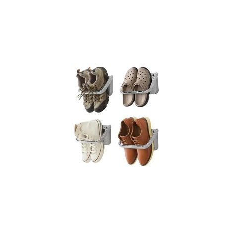 Ensemble de 4 étagères à chaussures pliables, à fixer au mur, sans perçage, pour portes d'entrée, salles de bain, gris (1/5)