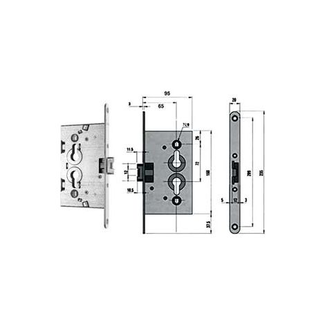 SERRATURA DA INFILARE PER PORTE IN FERRO TAGLIAFUOCO E CANTINE  mm.65 (PN5C00165000000)    NEMEF