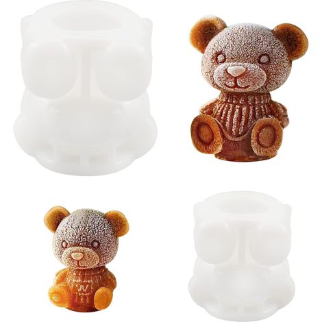 Lot de 2 moules à glaçons en silicone en forme d'oursons en peluche pour thé, café, jus (1/5)