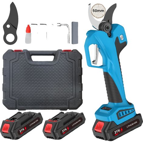 Akku-Gartenschere, bürstenloser Motor, 4 Geschwindigkeitsstufen, blau, mit 2 Akkus (1/2)