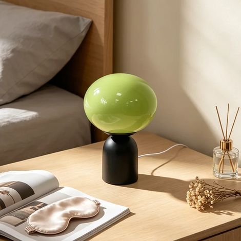 Lampe de Table en Verre Ovale, Style Rétro Nordique, 3 Couleurs de Lumière, USB, Lampe Décorative pour Chambre et Bureau(Noir et Vert) (1/5)