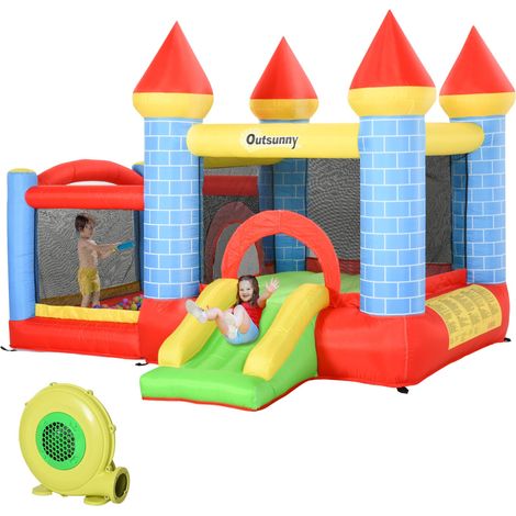 Castello Giostra Gonfiabile 300x275x210 cm con Scivolo Piscina Canestro e Pompa Multicolor (1/5)