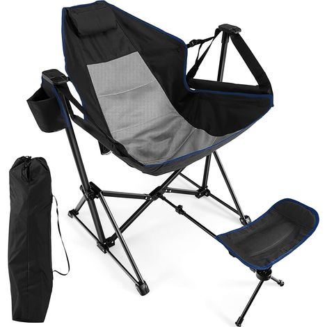 COSTWAY Silla Plegable Camping, Silla de Acampada con Reposapiés Retráctil, Acogedora Almohada para Cabeza, Bolsa de Transporte, Camping, Pesca, Picnic (Negro) (1/5)