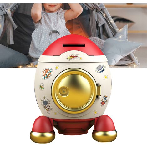 Salvadanaio a forma di razzo spaziale, grande capacità, in plastica rosa e oro, regalo multifunzionale per bambini. (1/4)