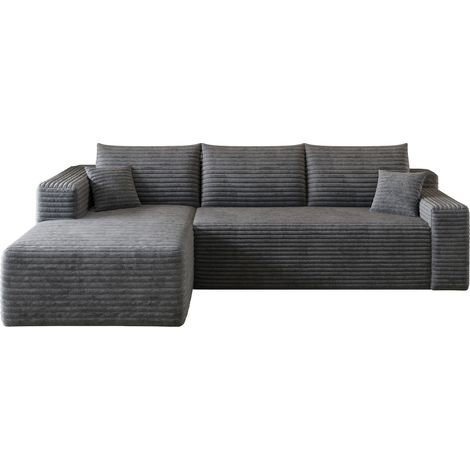 Sofá chaise longue en L de 241 cm gris oscuro, tapizado en pana, sin montaje (1/5)