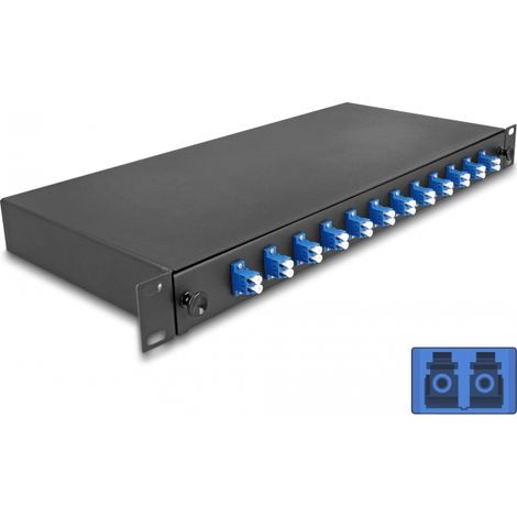 Delock Caja de empalme de fibra Ã³ptica de 19 12 x LC Duplex OS2 1U completamente montada lista para empalmar
