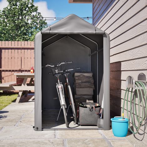 Garage à vélos 187x100x160 cm gris foncé en acier galvanisé avec bâche PE imperméable et accès zippé (1/5)