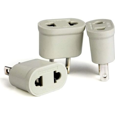 3er-Set FR-zu-US-Adapter (Europäischer Stecker auf Amerikanischer Stecker) zum Anschluss französischer Geräte (Frankreich, Europa) an die USA für Reisen nach Japan, Kanada, Thailand und Taiwan / Weiß (1/5)