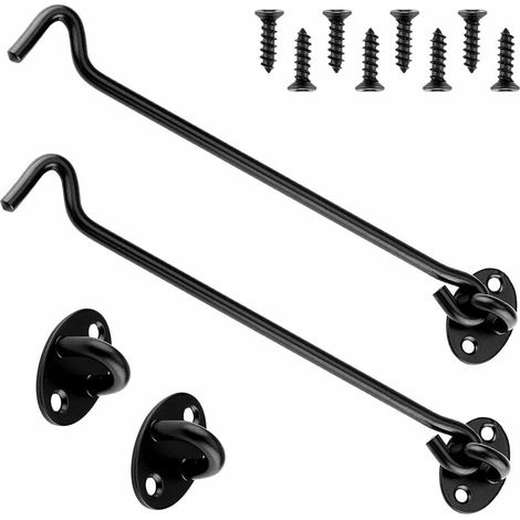 2 Pieces Cabin Hook,Door Latch Hook,Black Stainless Steel Door Hook Lock,With Mounting Screws,For Window,Barn Door,Shed Door,Garage Door,Black (40cm) (1/5)