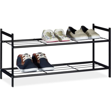 Relaxdays SANDRA estantería para zapatos, 2 niveles, para 6 pares, metal, aprox. 33,5 x 69,5 x 26 cm, negro