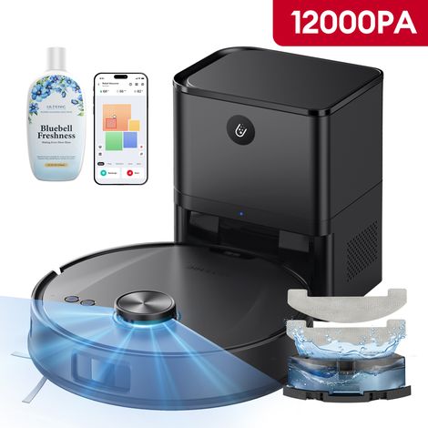 Ultenic Aspirateur Robot Laveur TP20 PRO, 12KPa, 200min, 3.5L, Station Auto-Vidage, Navigation LDS, 6 Modes de Nettoyage, Noir