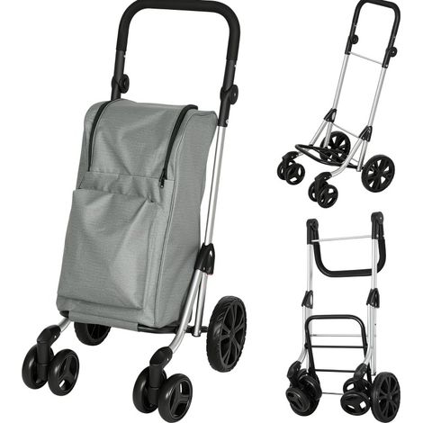 Chariot de courses pliable 46 L avec compartiment isotherme, poignée réglable, 6 roues, sac déperlant 600D et cadre en aluminium gris pour vos achats  CHICFURN (1/5)