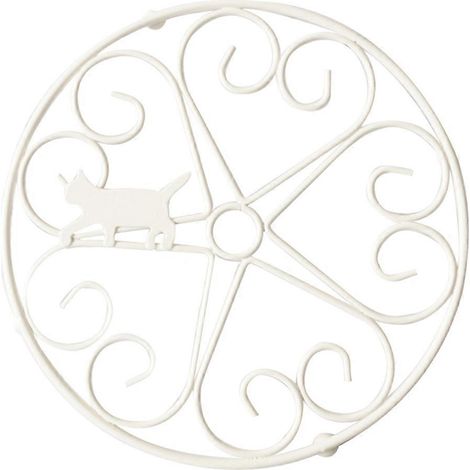 Dessous de plat résistant à la chaleur, motif chat, en fer forgé, isolant et plateau anti-brûlure pour la maison, le bureau et le restaurant (blanc) (1/5)