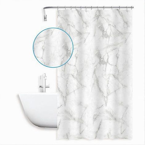 Cleafe - Tenda Doccia Vasca Bagno Impermeabile Marmo Bianco 180x200cm Con 12 Anelli 87593 - (1/2)