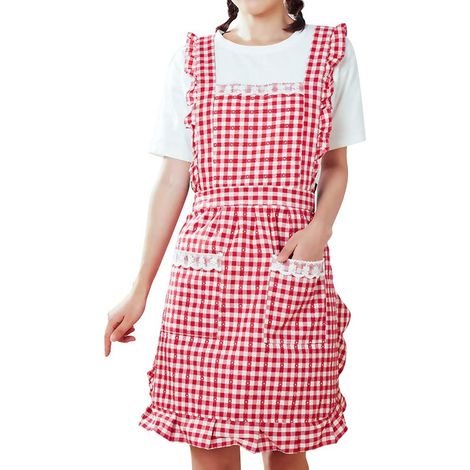 Jolis tabliers de cuisine pour femmes avec poches, tablier de chef ajustable, tablier en coton à volants pour la pâtisserie et la cuisine (1/5)