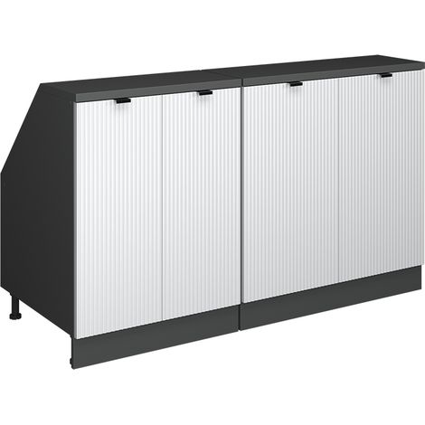 Meuble sous pente R-Line, Blanc cannelé, 140cm Lot de 2 caissons 60 cm de profondeur, Vicco