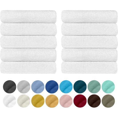 Set 10 Teli Asciugamani In Cotone Professionali 50 x 95 Cm Vari Colori Qualità Hotel 350Gr Salviette Tinta Unita Salvietta Spugna Albergo Bianco (1/4)