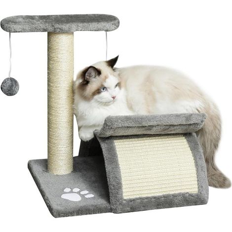 ALBERO TIRAGRAFFI PER GATTI IN PELUCHE CON PALO IN SISAL. CUCCIA E 2 PALLINE. 40X30X43CM. GRIGIO (1/5)