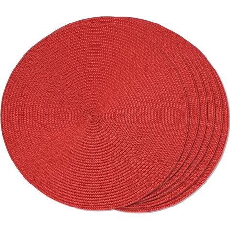 Sets de table - Lot de 6 sets de table ronds tissés - 38,1 cm de diamètre, rouges - adaptés aux tables à manger, lavables, antidérapants. (1/2)