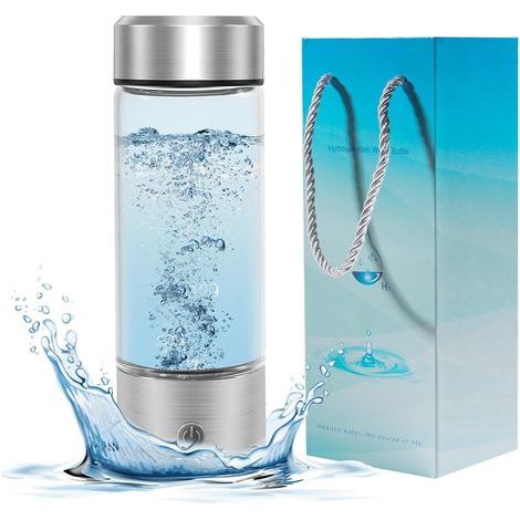 Bouteille d'eau à hydrogène, générateur de bouteille d'eau à hydrogène portable, électrolyse rapide en 3 minutes, tasse de santé en verre riche en hydrogène, adaptée au bureau, aux voyages et à la boi (1/4)