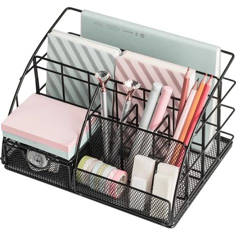 Schreibtisch-Organizer, Metall-Schreibtisch-Organizer mit Schublade, Stifthalter, geeignet für Zuhause, Schule, Büro, Roségold (1/5)