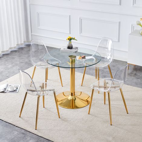 Runder Tisch-und-Stühle-Set 85 cm aus gehärtetem Glas, 4 transparente Stühle HAVRYA (1/5)