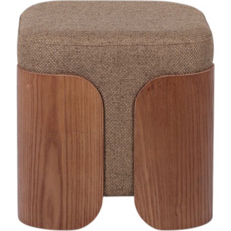 Amadeus - Pouf rond en tissu marron et bois Ø35 cm Aubépine (1/4)